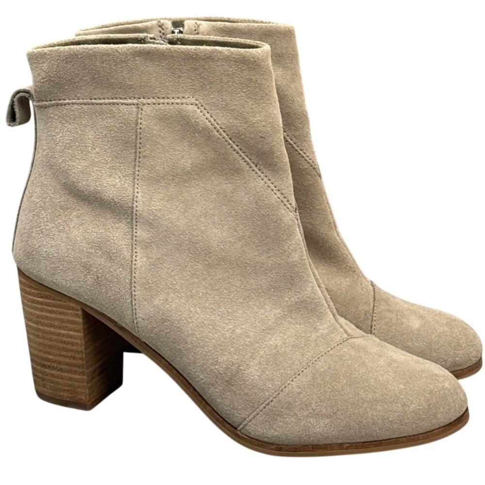 Toms Lunata Taupe Suede Side Zip 3" Heel Ankle Booties Women 11